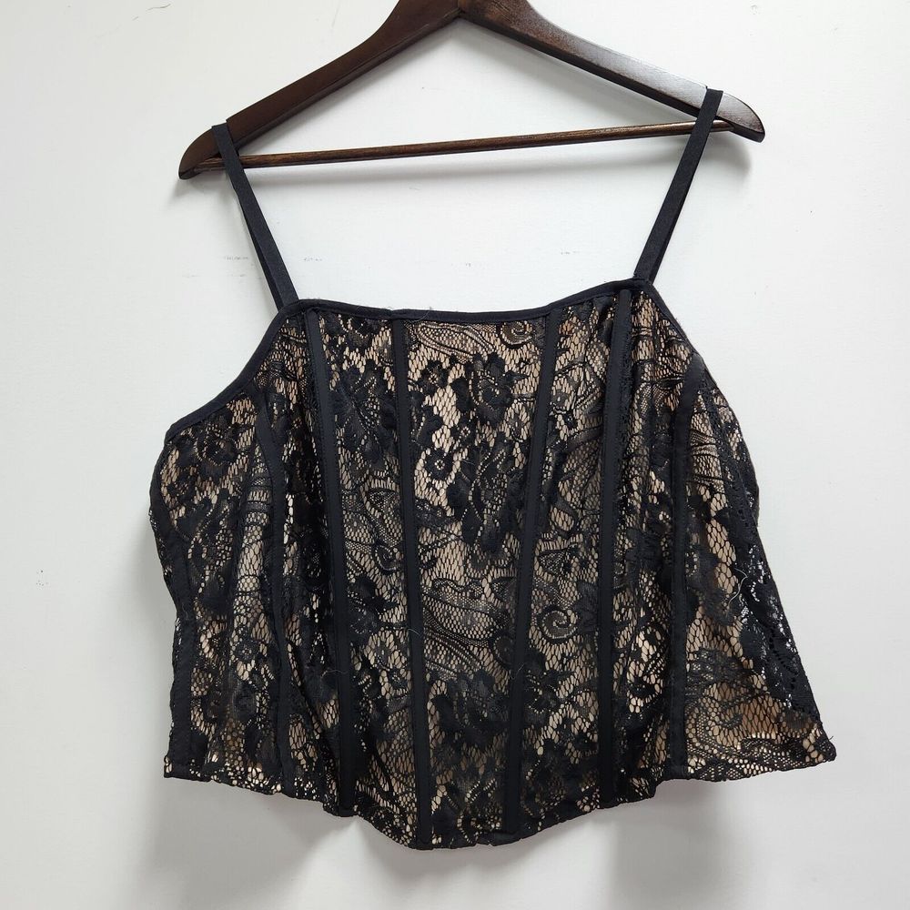 Torrid Womens Plus Lace Crop Corset Size 2X Black Boning Lined NWT
